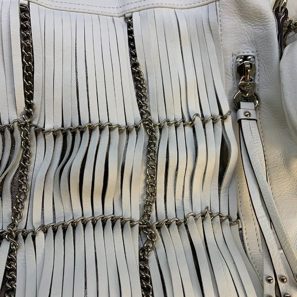B. Makowsky Alexis Pebble Leather Hobo with Chain & Fringe - white - Picture 11 of 16